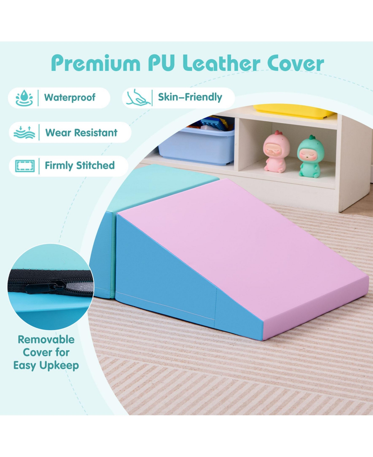 Sugift 2-Piece Step and Slide Climber for Infants and Toddlers Baby Soft Play Set Foam Blocks-Blue