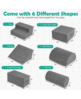 6-Piece Baby Climbing Blocks with 30D High-Density Foam and Carrying Handles-Gray