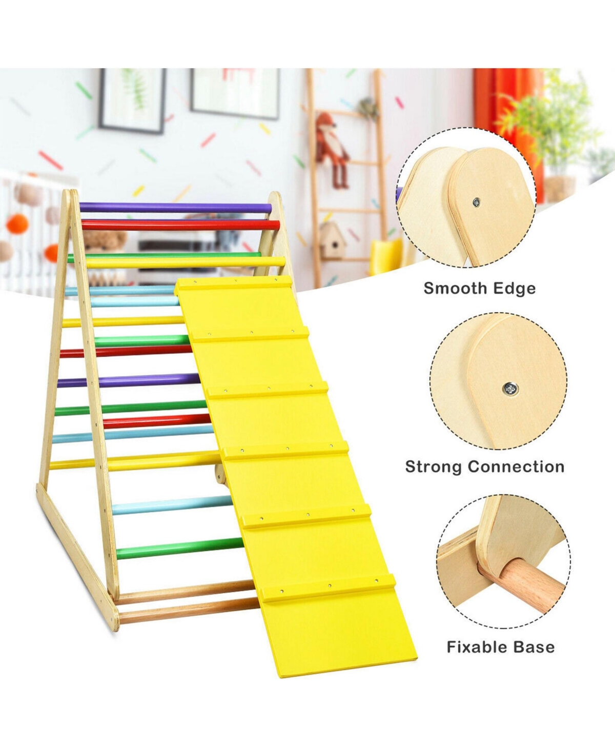 Sugift Foldable Wooden Climbing Triangle Indoor Home Climber Ladder