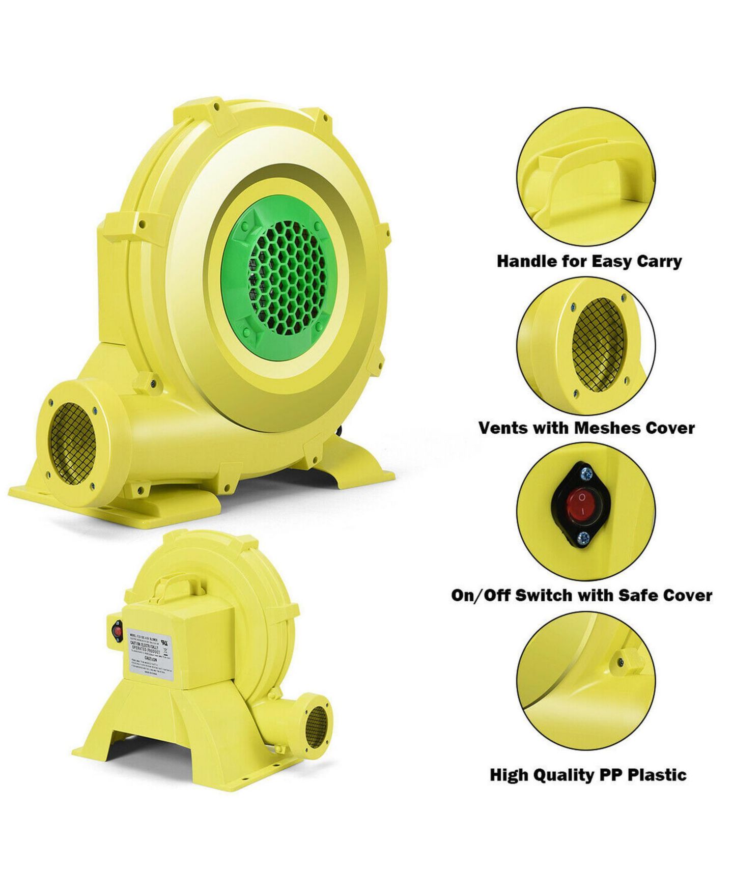 Детские игрушки SUGIFT 950 W 1.25 Hp Portable Air Blower Pump for Inflatable Bounce Houses, Ages 14+, цвет: Жёлтый — фото 5