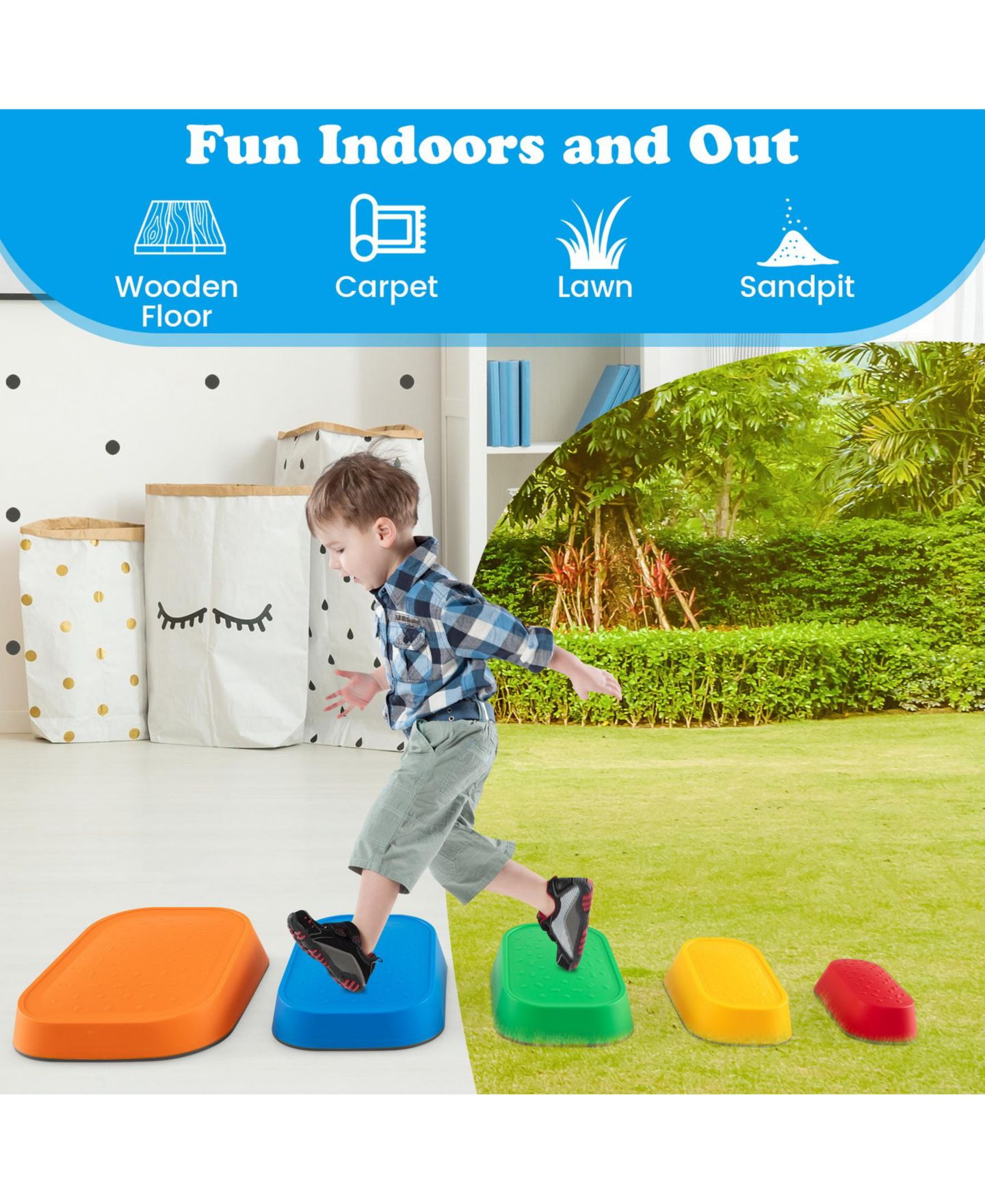 Детские игрушки SUGIFT Stepping Stone Non-Slip 5-Piece Indoor/Outdoor Set, Ages 3+, цвет: Синий — фото 6
