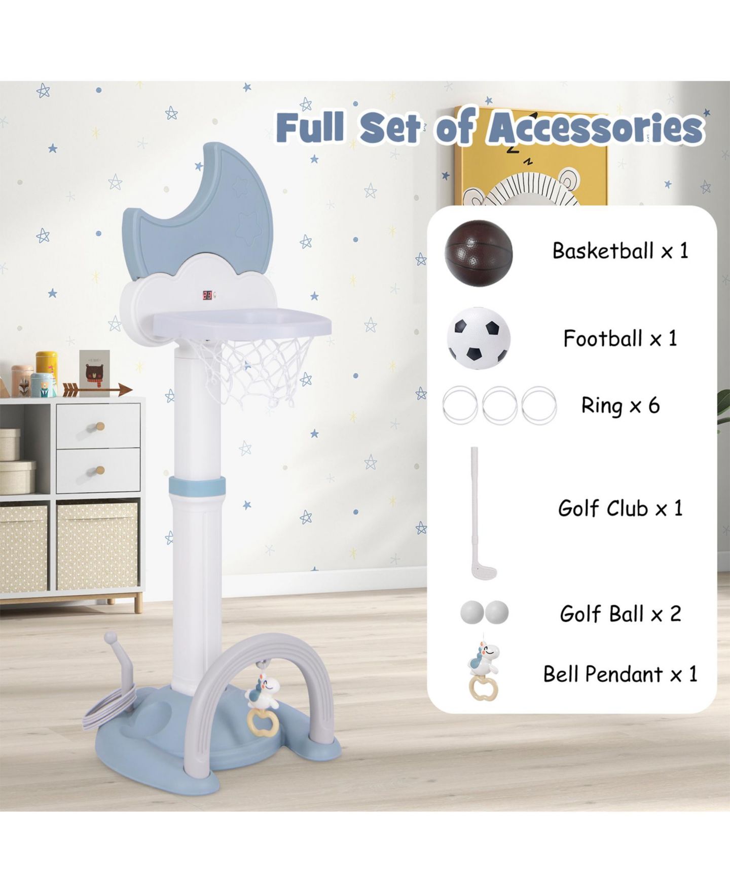 Детский игровой набор SUGIFT LW102SUGHY1379 4-in-1 Adjustable Height Electronic Scoreboard Basketball Hoop Play Set, Ages 3+, цвет: Серый — фото 5