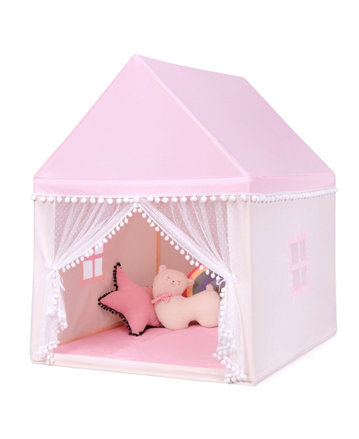 Kids Play Tent Large Playhouse Children Play Castle Fairy Tent Gift with Mat-Pink