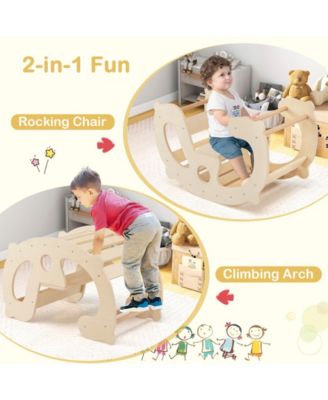 2-in-1 Rocking Horse Arch for Kids Montessori Climbing Toys with Arch Climber