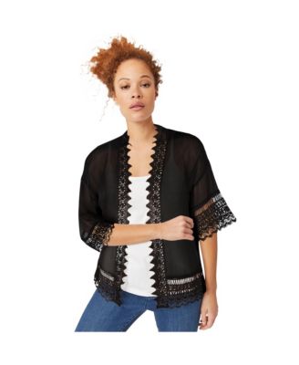 Plus Size Sheer Lace Trim Kimono Cardigan