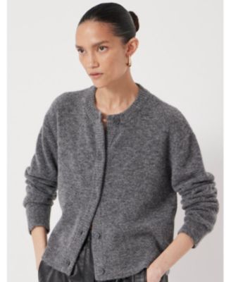Women's Crew Neck Boxy Wool Blend Cardigan Sweaters