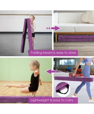 7 Feet Folding Portable Floor Balance Beam with Handles for Gymnasts-Purple