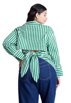 Women's Striped Tie Back Button Up Top