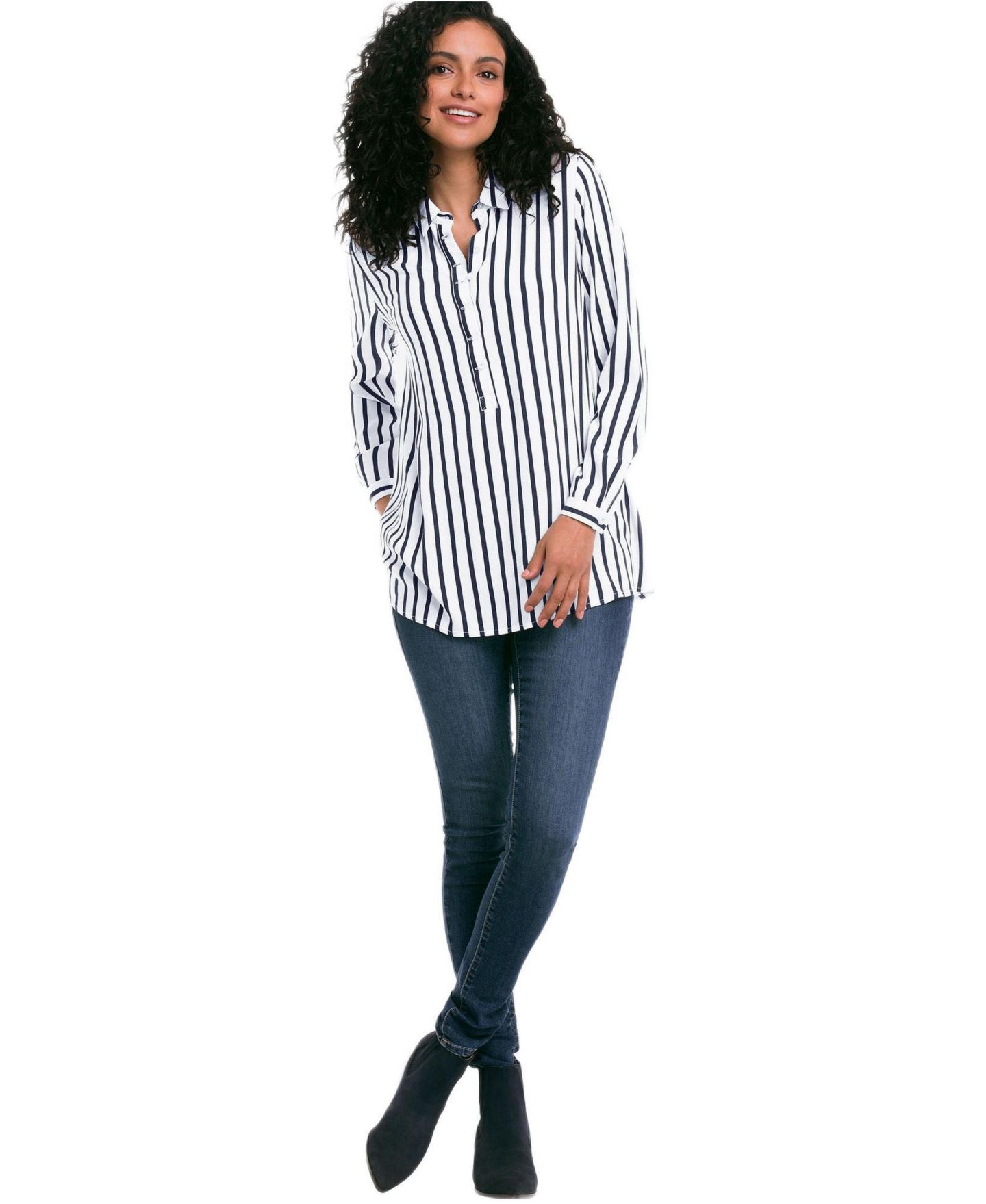 Женский топ ellos Button Placket Popover Tunic, цвет: Белый — фото 3