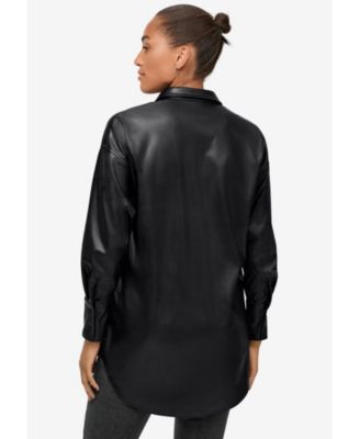 Women's Faux Leather Button Front Tunic