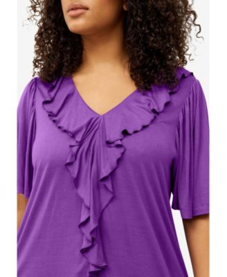 Women's Ruffle Neckline Flutter Sleeve Tunic