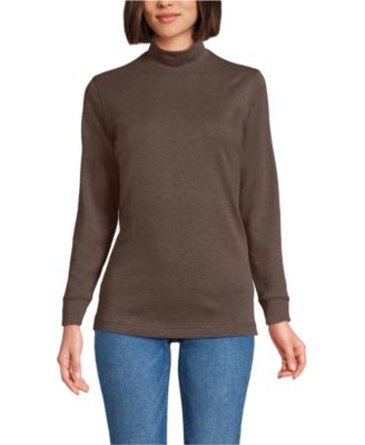 Women's Petite Relaxed Cotton Long Sleeve Mock Turtleneck