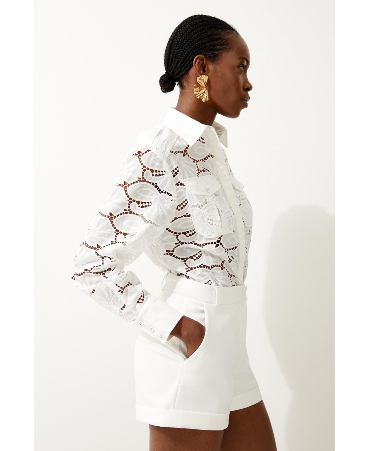 Karen Millen Women's Cotton Cutwork Woven Shirt