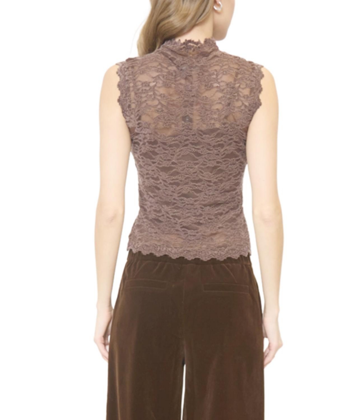 Central Park West Women's Stella Sleeveless Stretch Lace Turtleneck