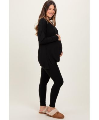 Maternity Burgundy Brushed Knit Oversized Top and Legging Set