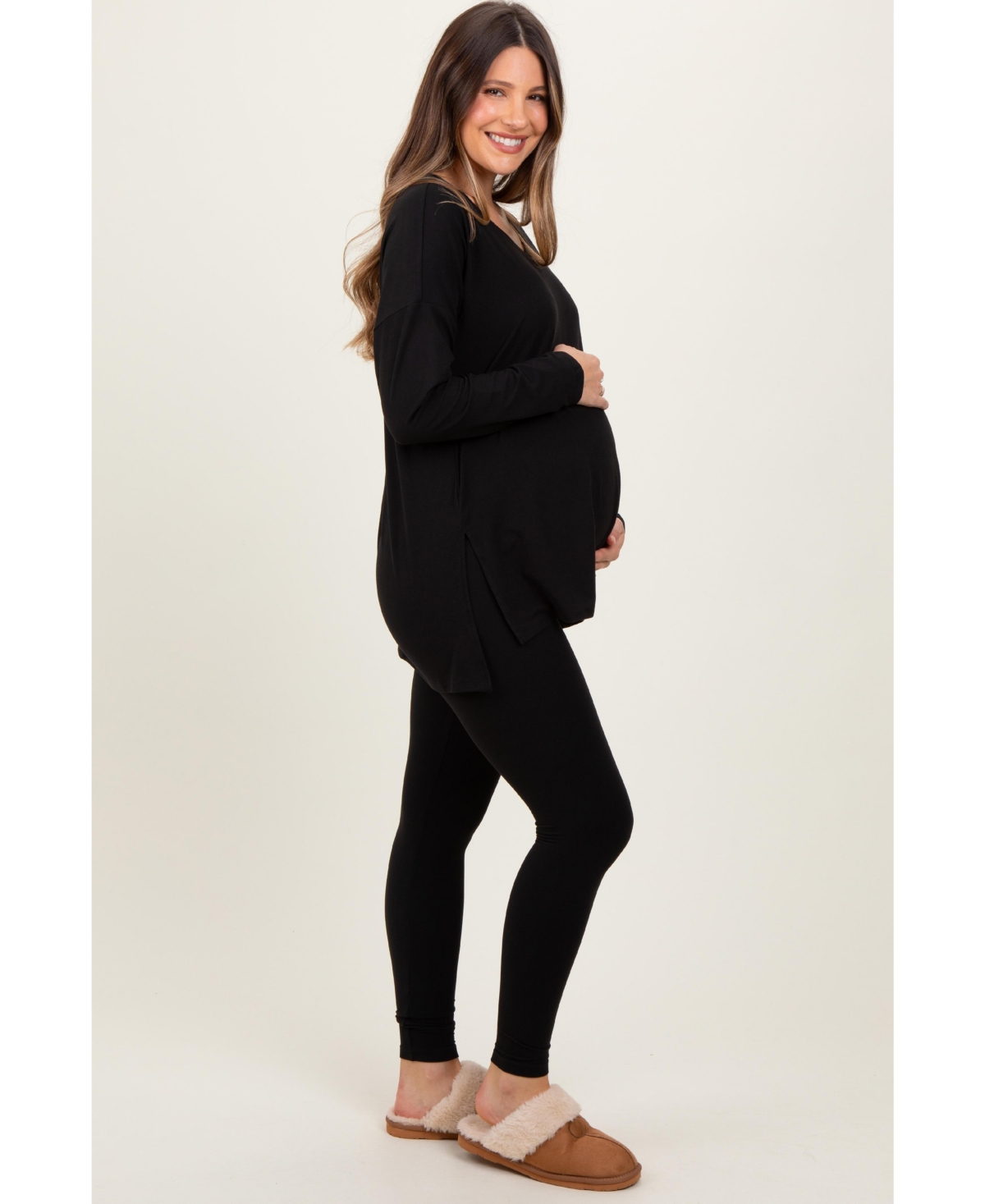 Pinkblush Maternity Black Brushed Knit Oversized Top and Legging Set