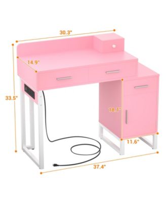 Makeup Vanity Desk with 4 Drawers and Cabinet, Dressing Table with Outlets for Small Space