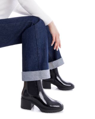 Women's Patent Leather Heeled Chelsea Booties