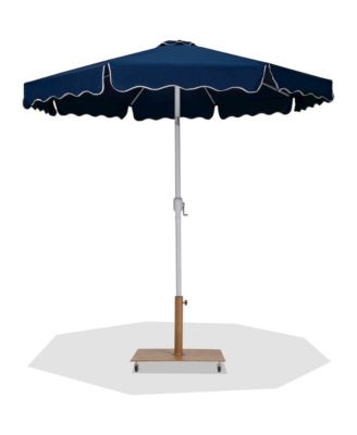 Amalfi Navy/Teak Metal Patio Umbrella Set with Cream Piping, Includes Base – Stylish Outdoor Shade Solution