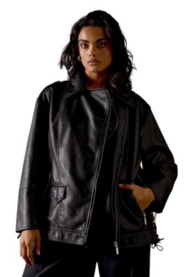 Women's Oversized Whipstitch Leather Look Jacket