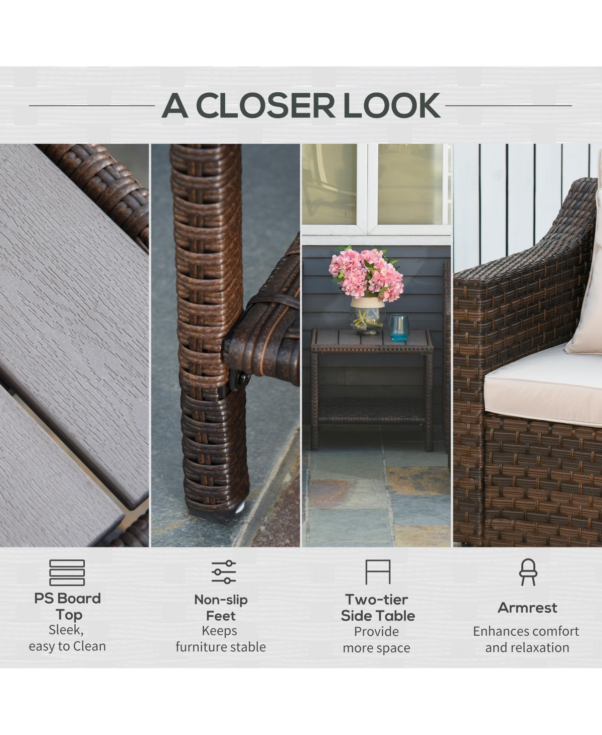 Outsunny 5 Piece Patio Furniture Set, Chairs, Ottoman, Table,