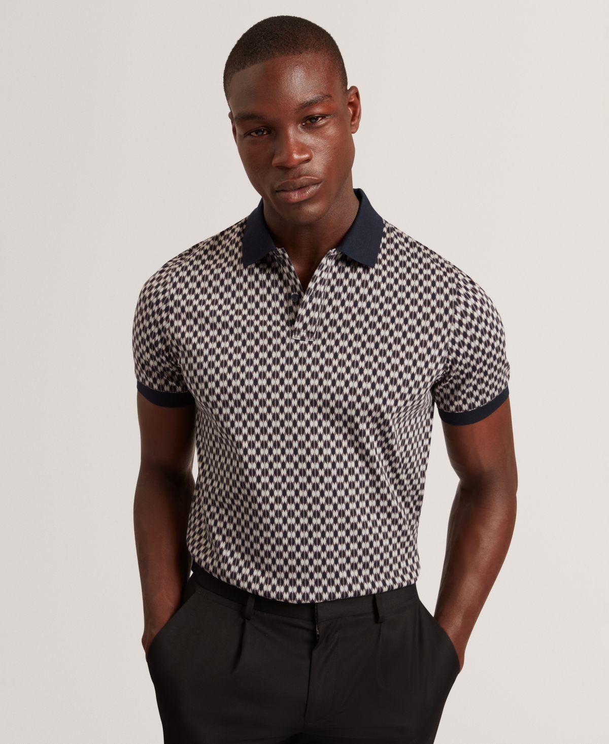 Ted Baker Ernist Short Sleeve Geo Jacquard Cotton Polo In Blue