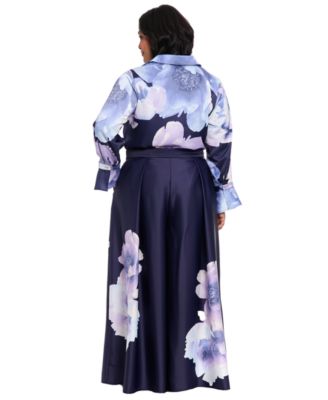 Plus Size Front Pleat Floral Placement Palazzo Pants