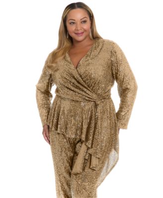Plus Size Sequin Long-Sleeve Top