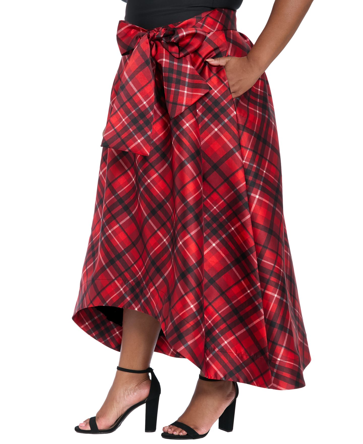 Женская юбка Muse Plus Size High Low Plaid Ballgown, цвет: Красный / Чёрный — фото 4