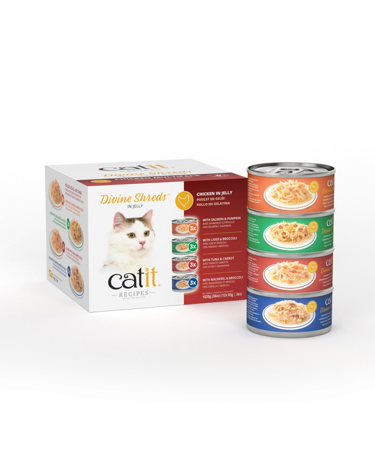 Catit Divine Shreds in Jelly, Chicken Multipack, 12x 85g Can
