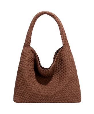Brown and Espresso Suede Woven Hobo Bag Large Slouchy Shoulder Tote Handbag for Women Soft Braided Texture Work Purse