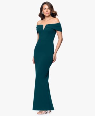 Women's Long Scuba Crepe Off-The-Shoulder Dress