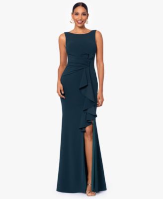 Betsy & Adam Women's Cascading-Ruffle Boat-Neck Gown