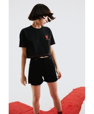 Women's Cotton Stitch Detail Cropped T-Shirt