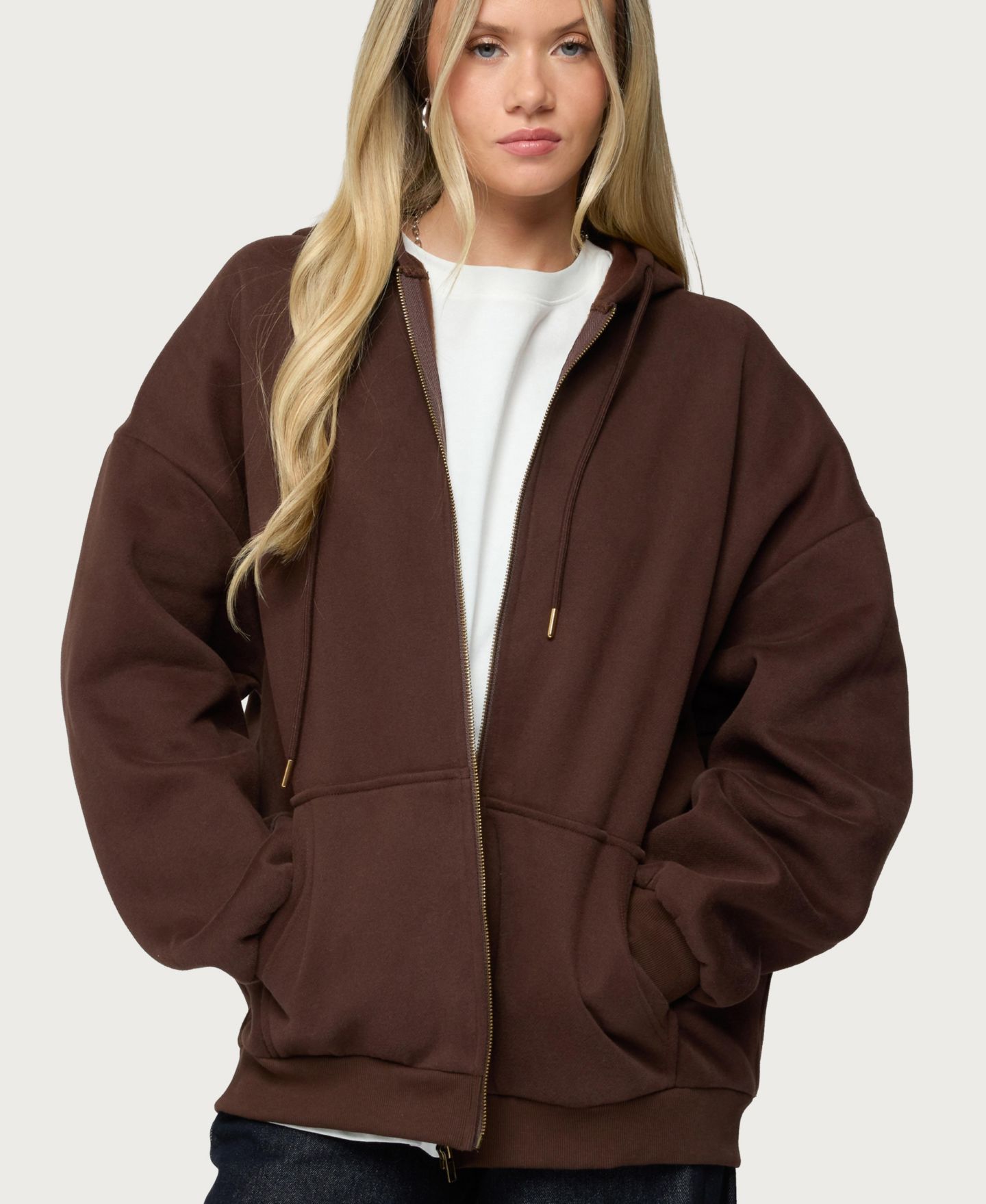 Женское худи Edikted Polyester Cotton Elvie Oversized, цвет: Коричневый — фото 1