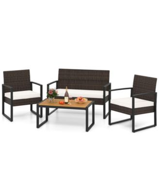 4 Piece Patio Furniture Set Outdoor Rattan Conversation Set