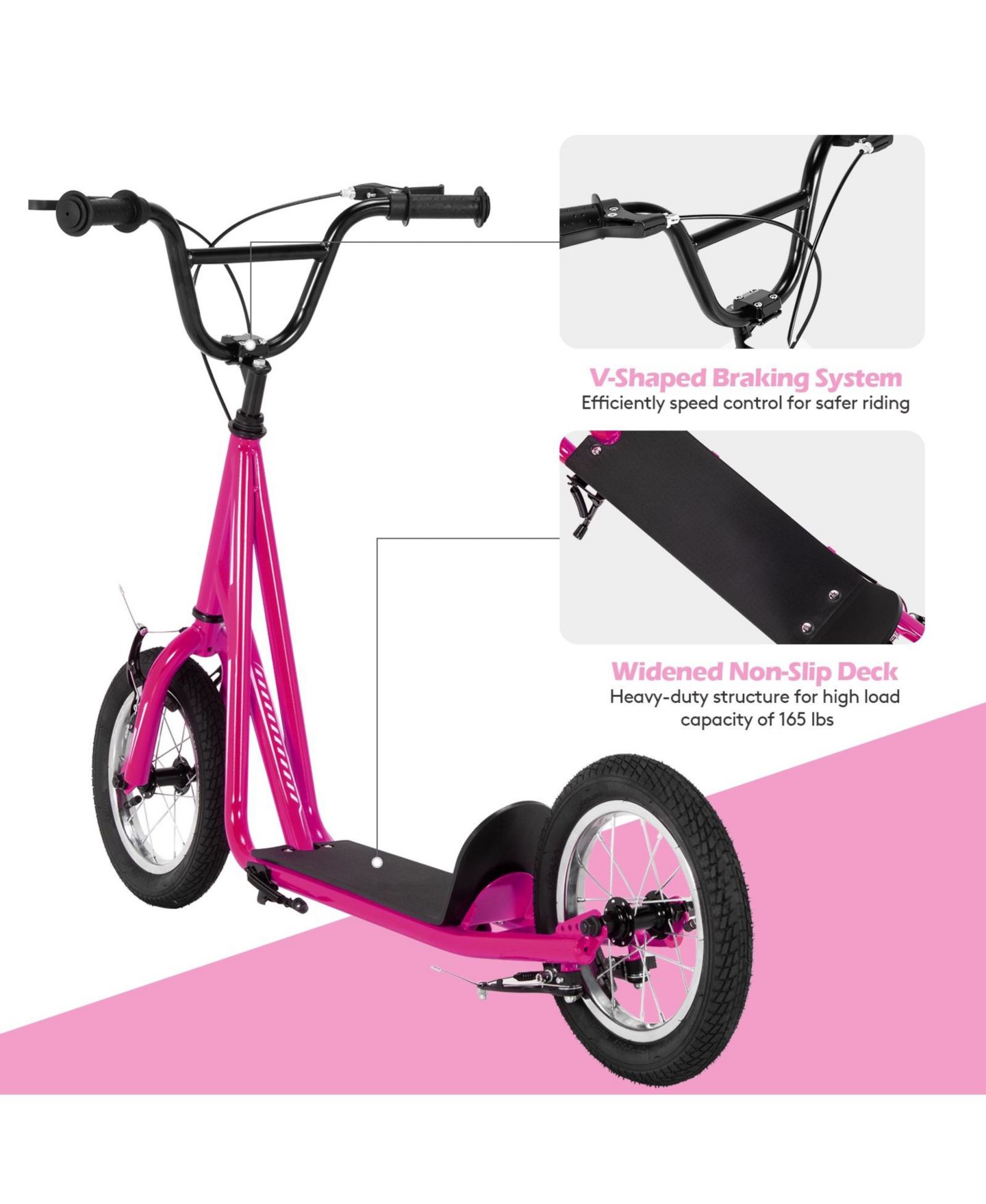 Детская игрушка GIVIMO Height Adjustable Kid Kick Scooter with 12-Inch Air-Filled Wheel, Folding, Ages 6+, цвет: Розовый — фото 8