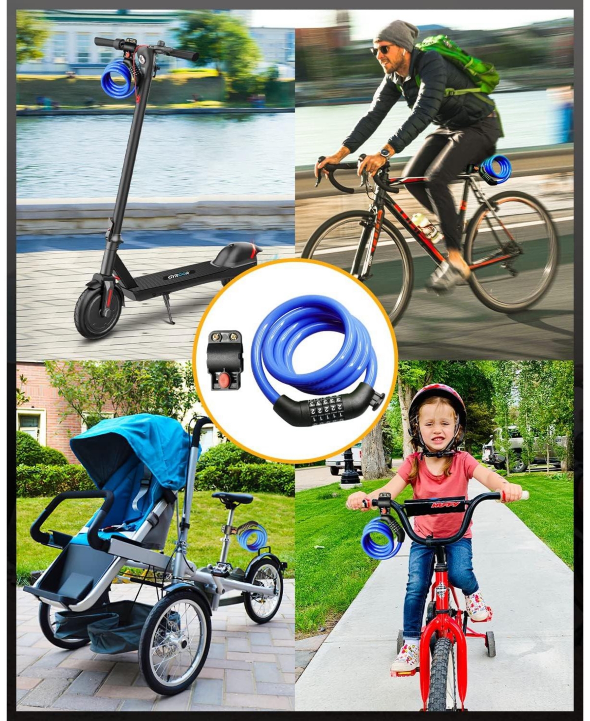 Batfox Bike Lock Cable with Combination, Heavy-Duty 5-Digit Resettable Bicycle Anti-Theft, w/ Mounting Bracket for and Scooters