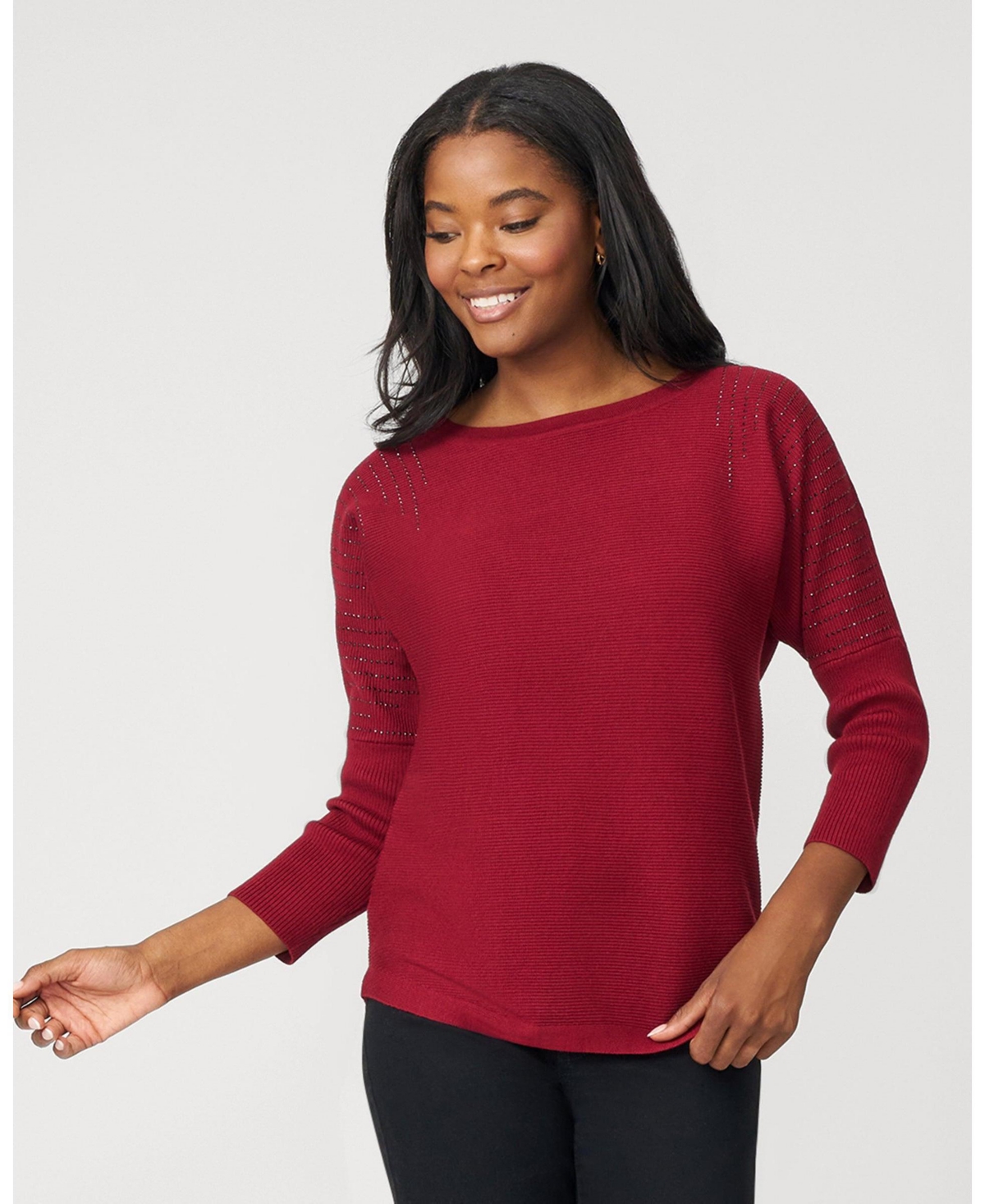Cable & Gauge Women's Ribbed Dolman Sweater with Hotfix Detail