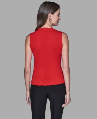 Women's Ruffled Rib-Knit Sleeveless Top