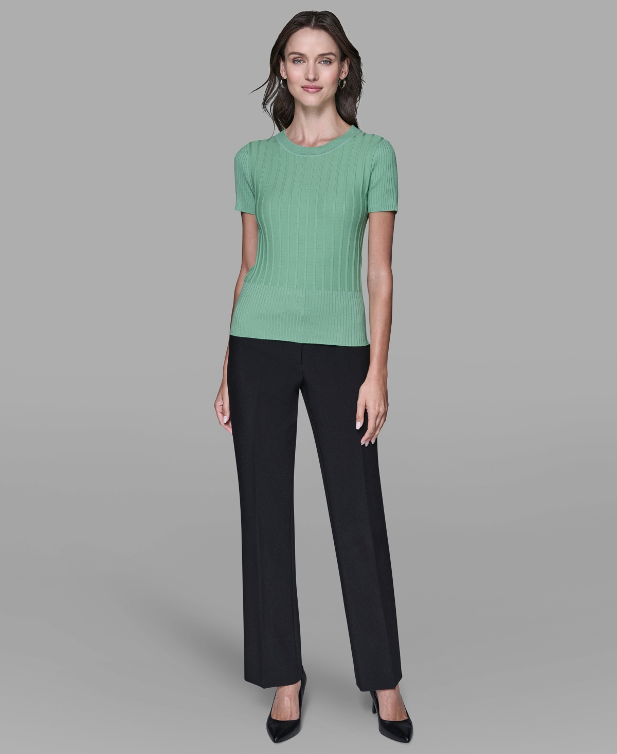 Karl Lagerfeld Women's Ribbed Short-sleeve Sweater In Green