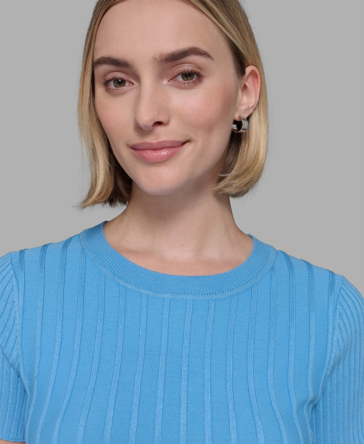 Karl Lagerfeld Women's Ribbed Short-sleeve Sweater In Blue