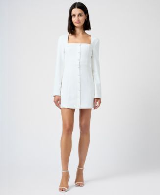 square neck long sleeve mini dress in ivory French Connection Women's Whisper Long-Sleeve BEST MODE