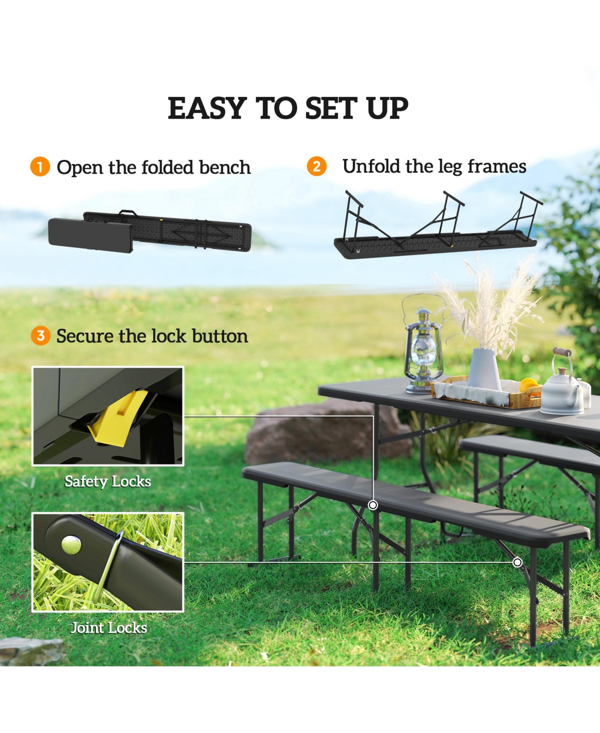 Outsunny 2 Pack 6 ft. Plastic Folding Benches,