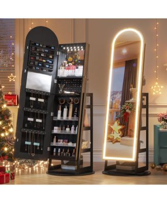 LED Jewelry Cabinet with Arched Mirror and Lockable Design