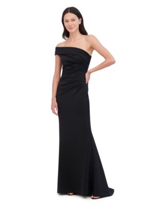 Women's Asymmetric-Neck Side-Pleat Scuba Gown