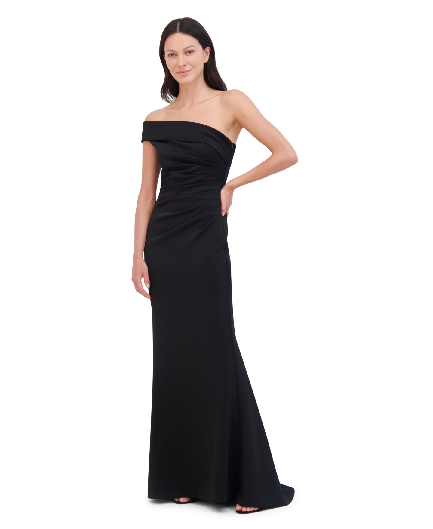 Женские платья Eliza J Asymmetric-Neck Side-Pleat Scuba Gown, цвет: Чёрный — фото 2