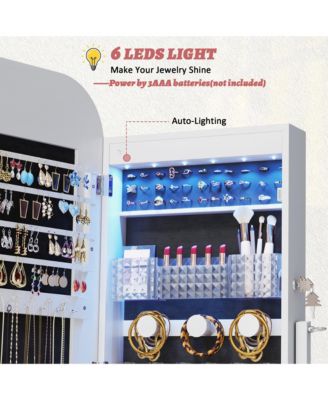 Round Mirror Jewelry Cabinet with Door & Wall Storage