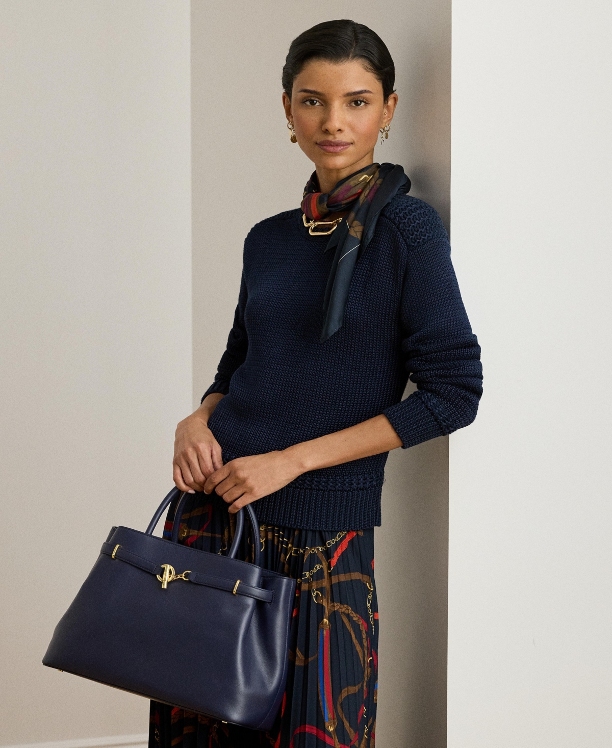 Ralph Lauren Leather Blaike Satchel Bag In Blue