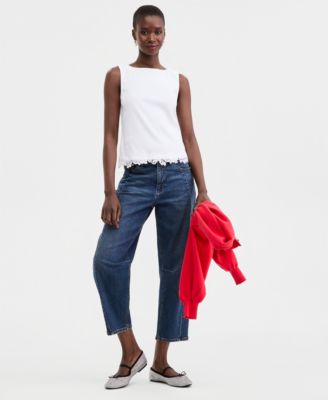 Women's Knit Sleeveless Boat-Neck Lace Top, Macy's Exclusive